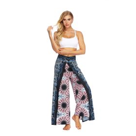 Digital Printed Yoga Wide Leg Pants (Color: Blue, size: M)