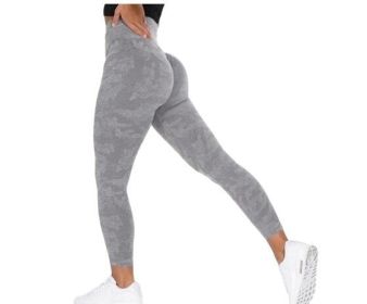 Tummy Control Workout Running Yoga Leggings (Color: GRAY, size: L)