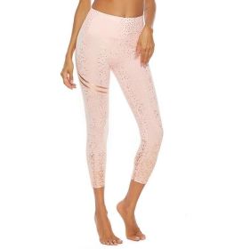 Women Fahsion Hot Stamping Leggings Stretch Tight Yoga Pants (Color: Pink, size: XS)