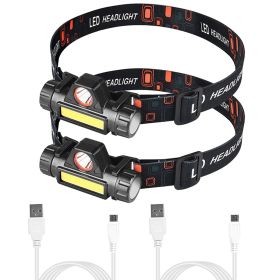 2 Packs Rechargeable Headlamp IPX4 Waterproof Headlight Flashlight (Color: Black)